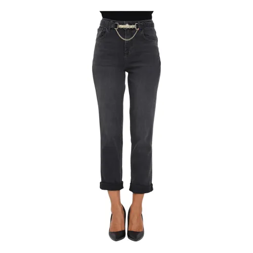 Schwarze Damen-Denim-Jeans mit passendem Gürtel Liu Jo