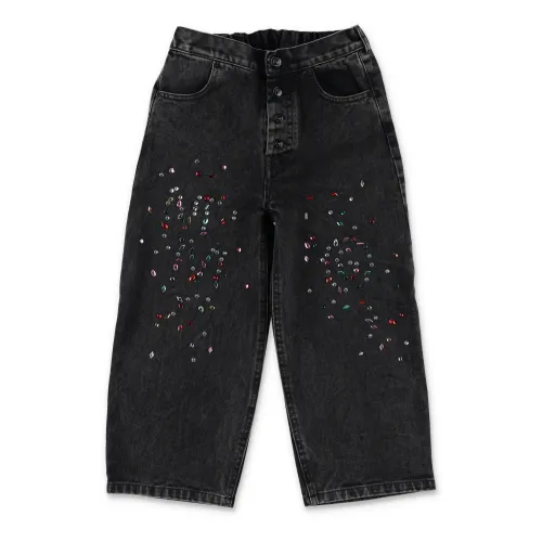 Schwarze Denim Jeans mit Strassverzierung MM6 Maison Margiela