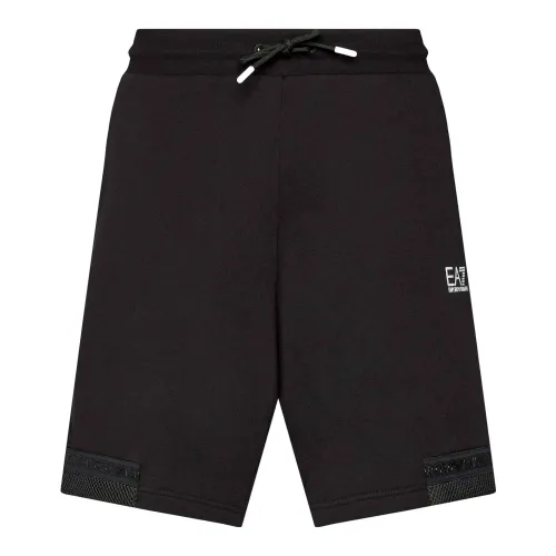 Schwarze Elastische Taille Logo Shorts Emporio Armani EA7