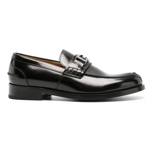 Schwarze flache Schuhe mit Greca-Hardware Versace