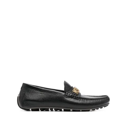 Schwarze flache Schuhe stilvolles Design Moschino