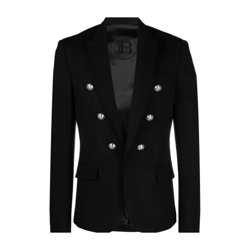 Schwarze Flanelljacke mit geprägten Logo-Knöpfen,Schwarze Jacken für