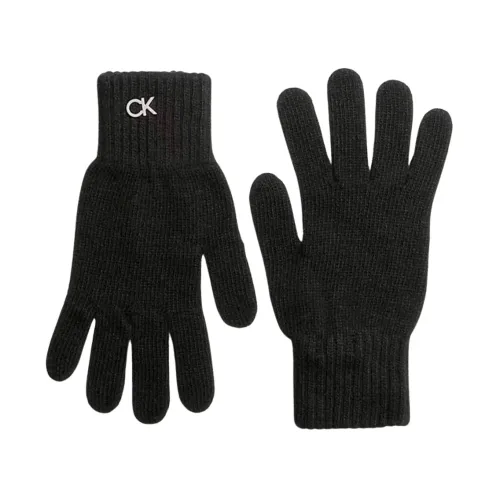 Schwarze Handschuhe mit Metalllogo Calvin Klein