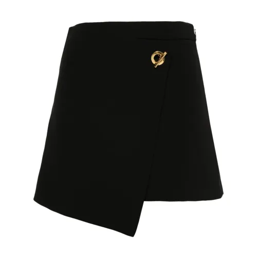 Schwarze Hose mit Lagen-Design und T-Bar Verschluss Moschino