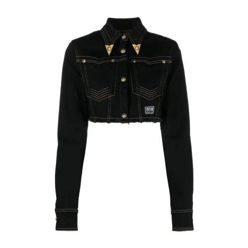 Schwarze Jeansjacke mit goldenen Akzenten Versace Jeans Couture