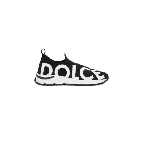 Schwarze Kinder-Sneakers aus Strick mit Logo Dolce & Gabbana