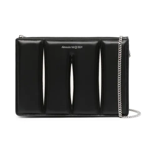 Schwarze Leder-Akkordeon-Brieftasche mit Kettenriemen Alexander McQueen