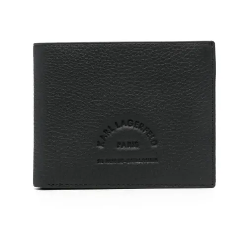 Schwarze Leder Bi-Fold Geldbörse mit geprägtem Logo Karl Lagerfeld