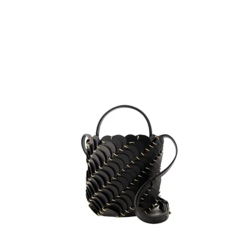 Schwarze Leder Bucket Bag - Schulterriemen - Offene Oberseite Paco Rabanne