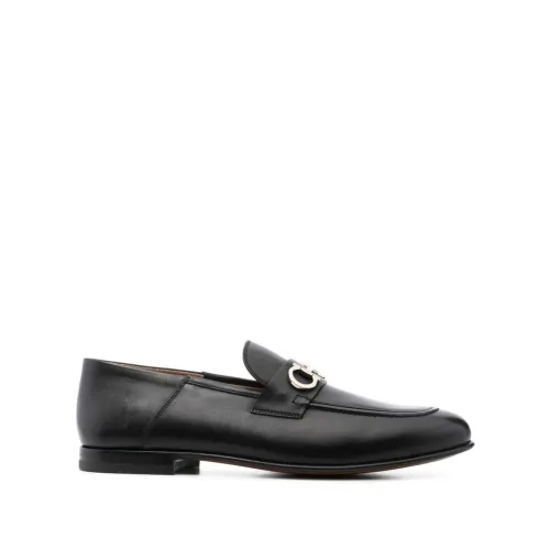 Schwarze Leder Loafers mit Mandelförmiger Spitze Salvatore Ferragamo