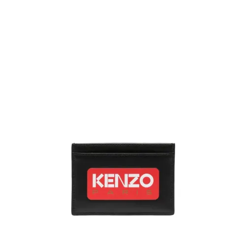 Schwarze Leder Logo-Patch Kartenhalter Kenzo