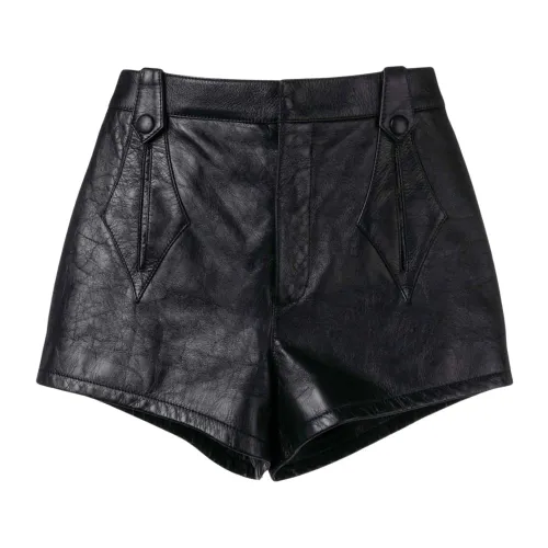 Schwarze Leder-Shorts mit hoher Taille Saint Laurent