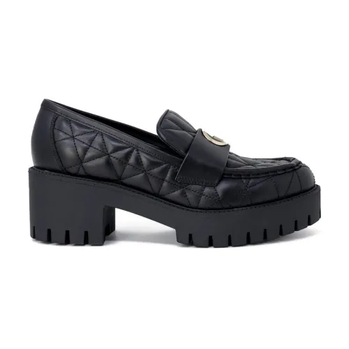 Schwarze Leder Slip-On Schuhe Guess