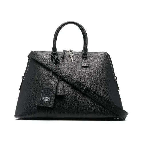 Schwarze Leder XL Tasche mit Runden Griffen Maison Margiela
