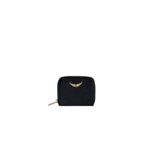 Schwarze Lederbrieftasche mit goldenen Flügeln Zadig & Voltaire