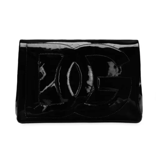 Schwarze Lederhandtasche mit geprägtem Logo Dolce & Gabbana