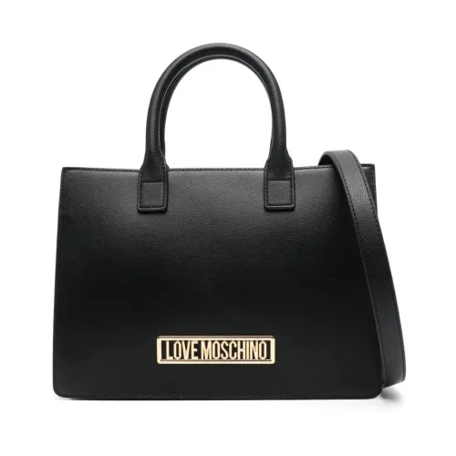 Schwarze Lederschultertasche mit Logo-Detail Love Moschino