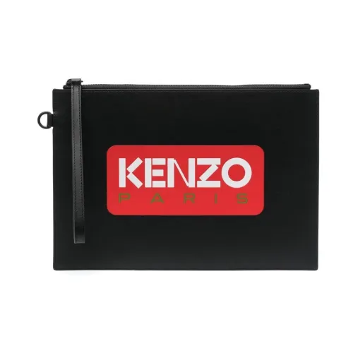 Schwarze Logo Leder Clutch Tasche Kenzo
