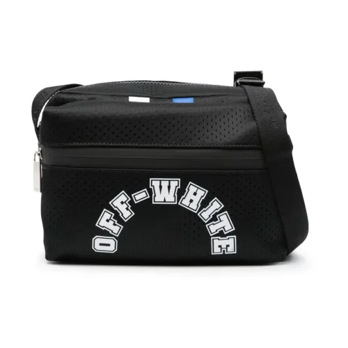 Schwarze Mesh-Schultertasche mit Baseball-Logo-Print,Outdoor Kameratasche Baseball Schwarz-Weiß Off White