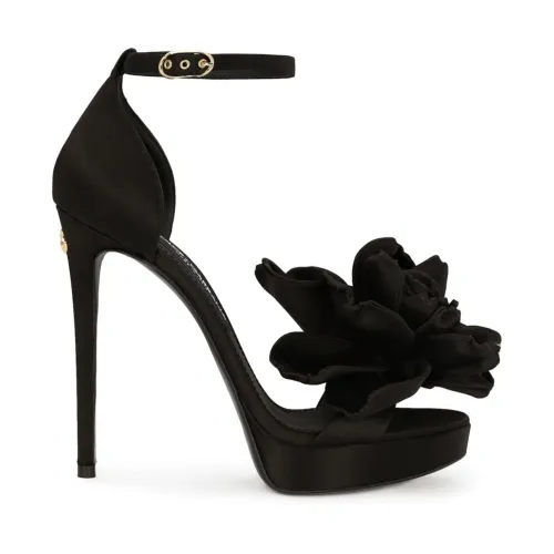 Schwarze Sandalen mit Blumenapplikation Dolce & Gabbana