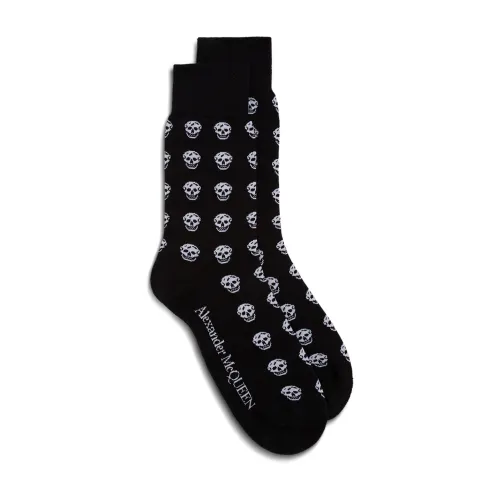 Schwarze Socken mit weißem Totenkopf-Print Alexander McQueen