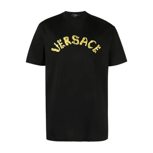 Schwarze T-Shirts und Polos mit Besticktem Logo Versace