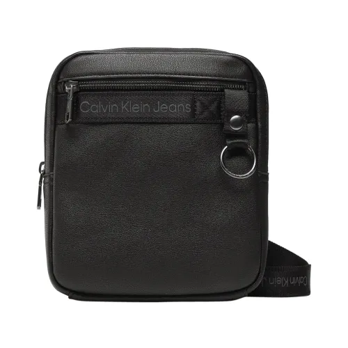 Schwarze Umhängetasche - Verstellbarer Riemen, Graviertes Logo, Reißverschluss Calvin Klein