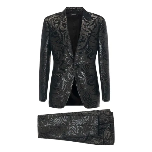 Schwarzer einreihiger Anzug mit abstraktem Muster Tom Ford