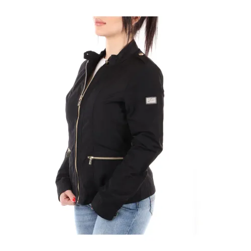 Schwarzer Mantel mit durchgehendem Reißverschluss für Damen YES ZEE