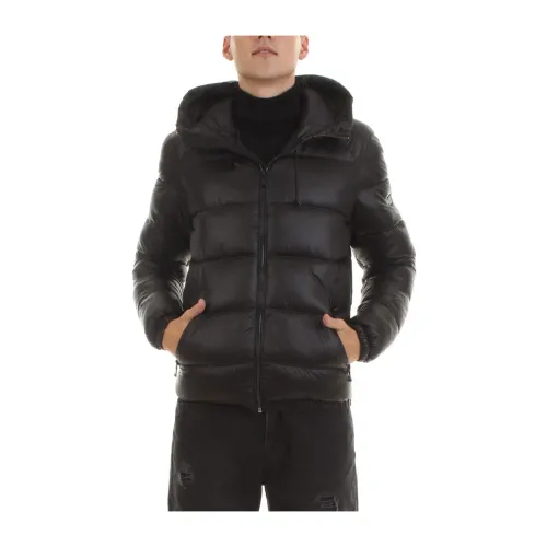 Schwarzer Mantel mit Kapuze und langen Ärmeln YES ZEE