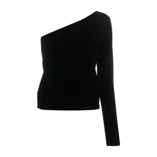 Schwarzer Samt One-Shoulder Pullover Ralph Lauren