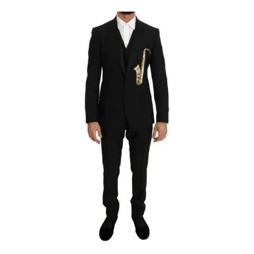 Schwarzer Wool Silk Saxophone Slim Fit Anzug Dolce & Gabbana