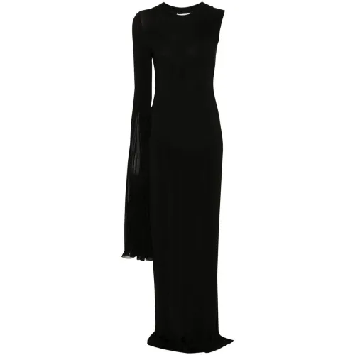 Schwarzes Asymmetrisches Kleid mit Rüschen Nensi Dojaka