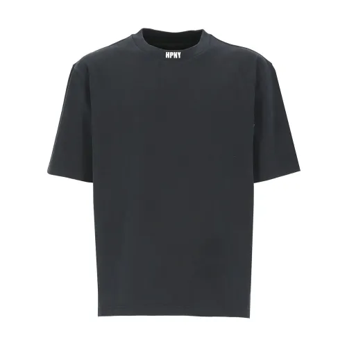 Schwarzes Baumwoll-T-Shirt für Herren mit Einzigartiger Stickerei Heron Preston