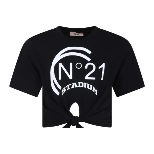 Schwarzes Baumwoll-T-Shirt mit Kurzen Ärmeln und Logo N21