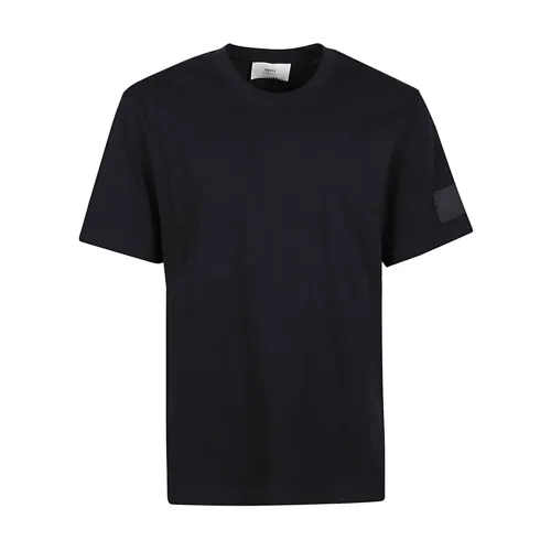 Schwarzes Baumwoll-T-Shirt mit Logo-Patch Ami Paris