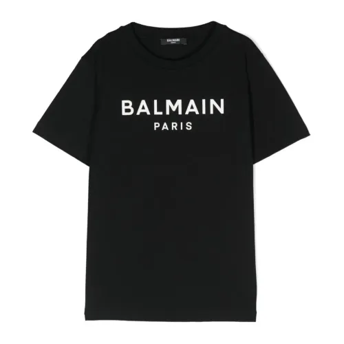 Schwarzes Baumwoll-T-Shirt mit Logo-Print Balmain
