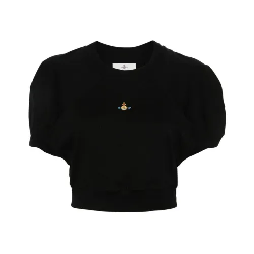 Schwarzes Baumwoll-T-Shirt mit Rundhalsausschnitt und Signature Orb Logo Vivienne Westwood