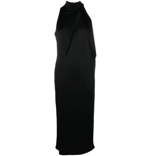Schwarzes Drapiertes Ärmelloses Kleid Versace