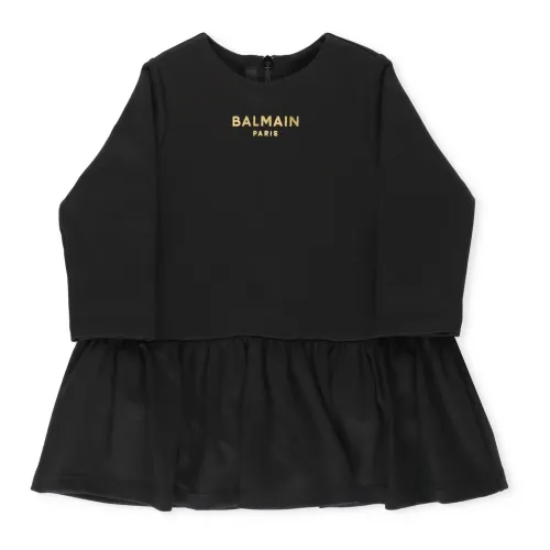 Schwarzes elastisches Kleid für Mädchen Balmain