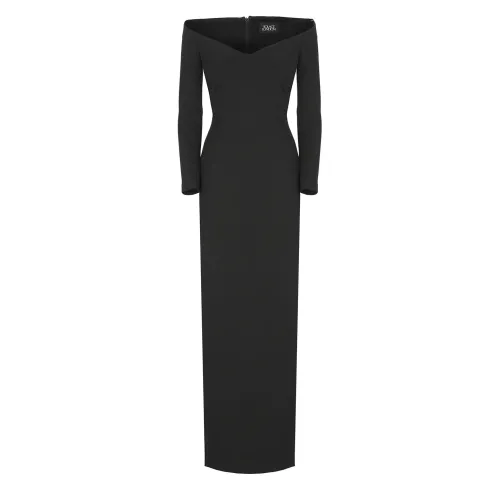 Schwarzes Kleid mit Bootsausschnitt und langen Ärmeln Solace London