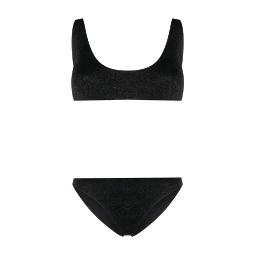 Schwarzes Lurex-Bikini mit weitem Ausschnitt und elastischen Kanten Oseree