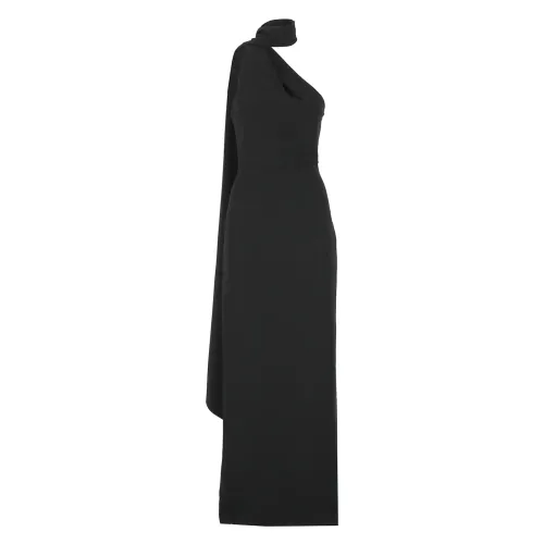 Schwarzes One-Shoulder-Kleid mit Stola Solace London