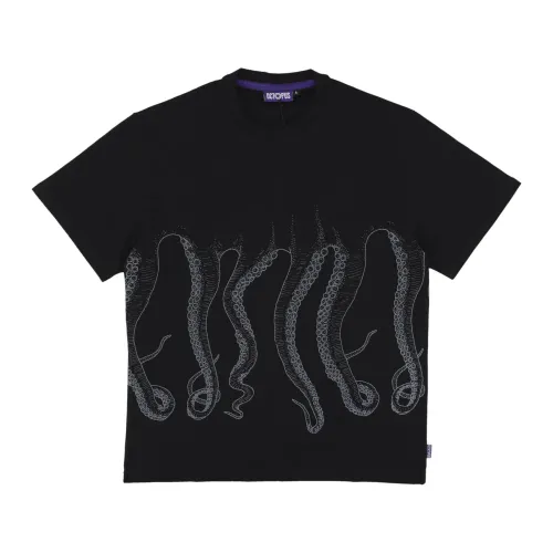 Schwarzes Outline Tee Streetwear Shirt Octopus