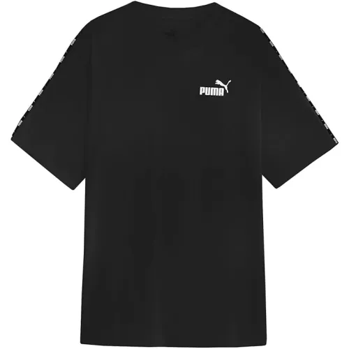 Schwarzes und weißes Tape-Logo-T-Shirt Puma