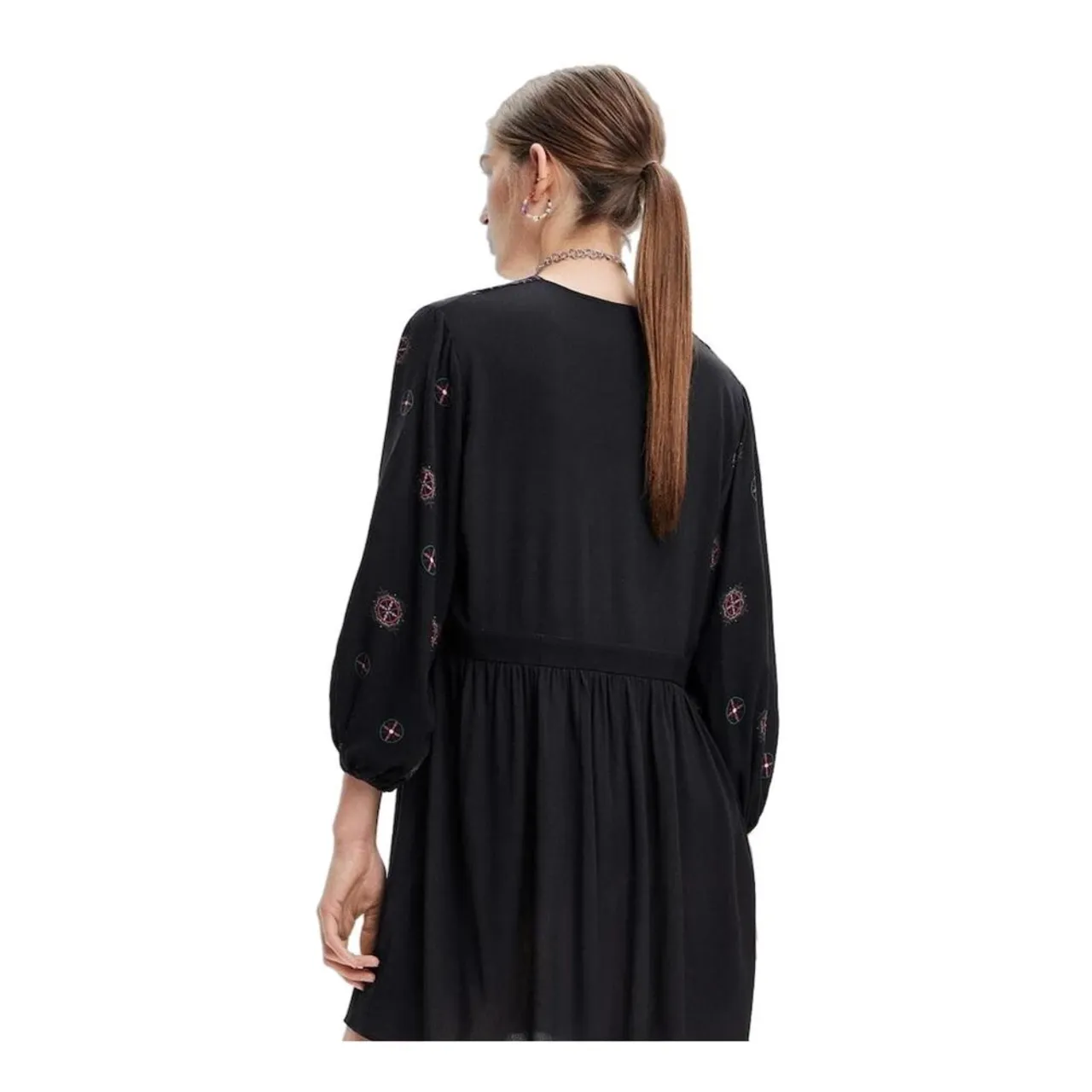 Schwarzes V-Ausschnitt Kleid aus 100% Viskose Desigual