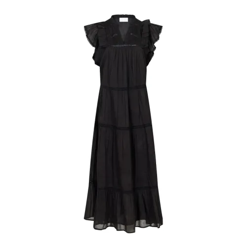 Schwarzes Voile Kleid mit Spitzenpaneelen Neo Noir