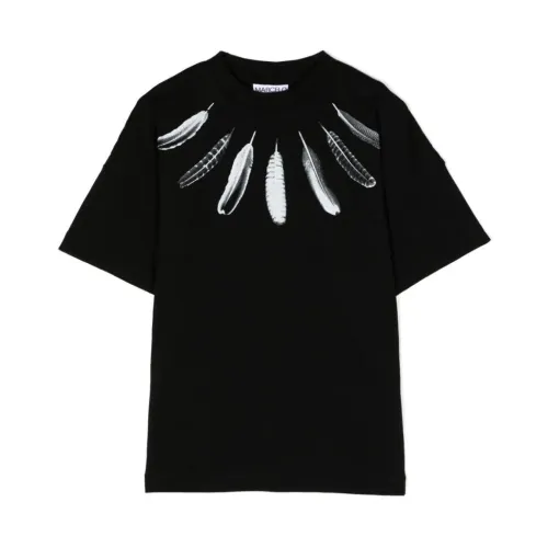Schwarzes Windfedern T-Shirt Marcelo Burlon