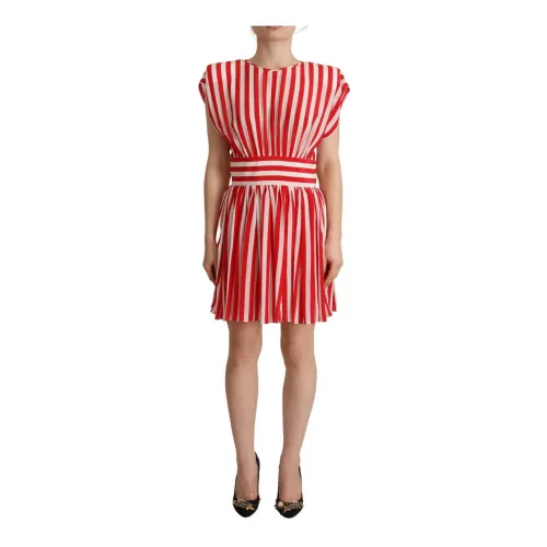Seiden Mini A-Linien-Kleid mit roten weißen Streifen Dolce & Gabbana