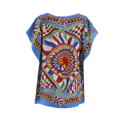 Seiden Twill Foulard Hemd mit Multicolor Druck,Abstrakte Seidenbluse mit Multicolor-Druck Dolce & Gabbana
